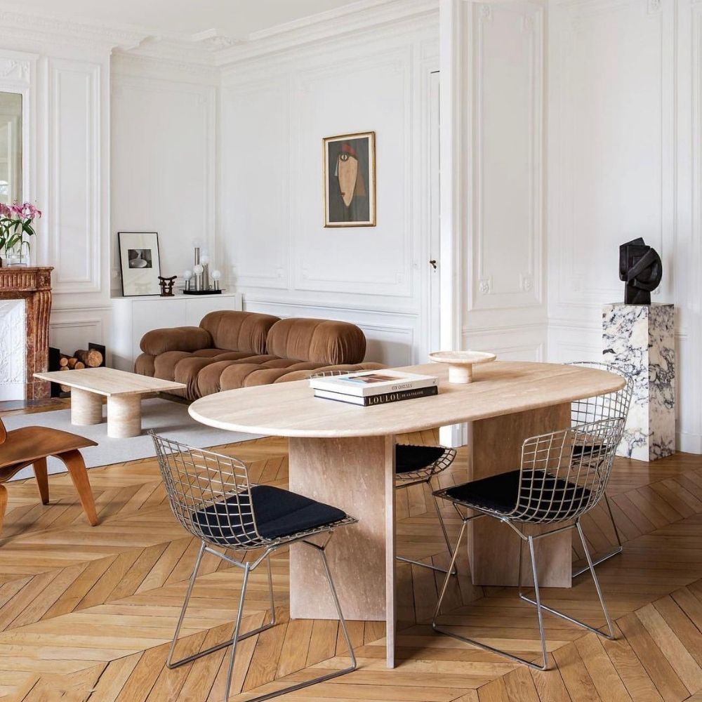 Travertine Marble Oval Dining Table