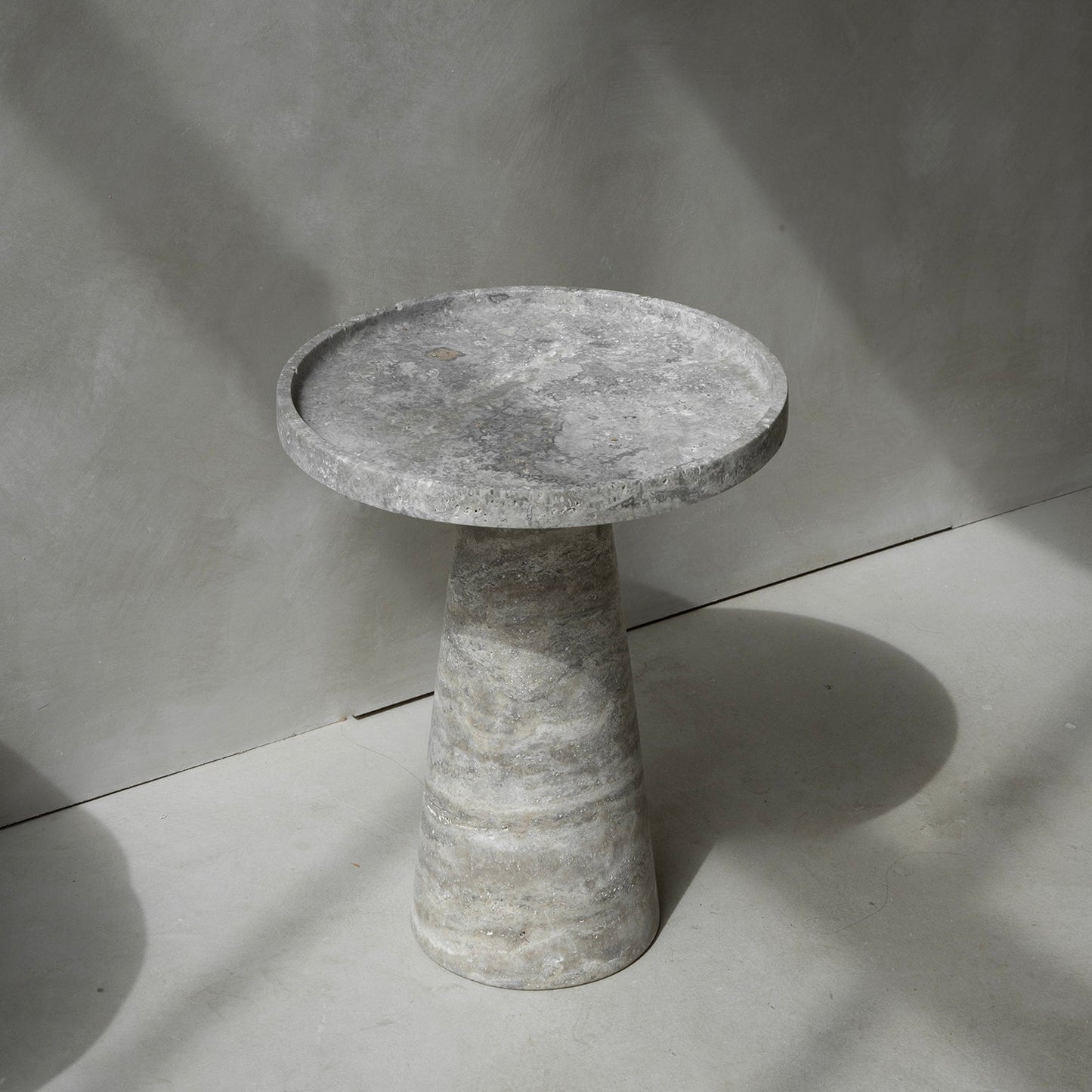 SILVER TRAVERTINE CONE SIDE TABLE