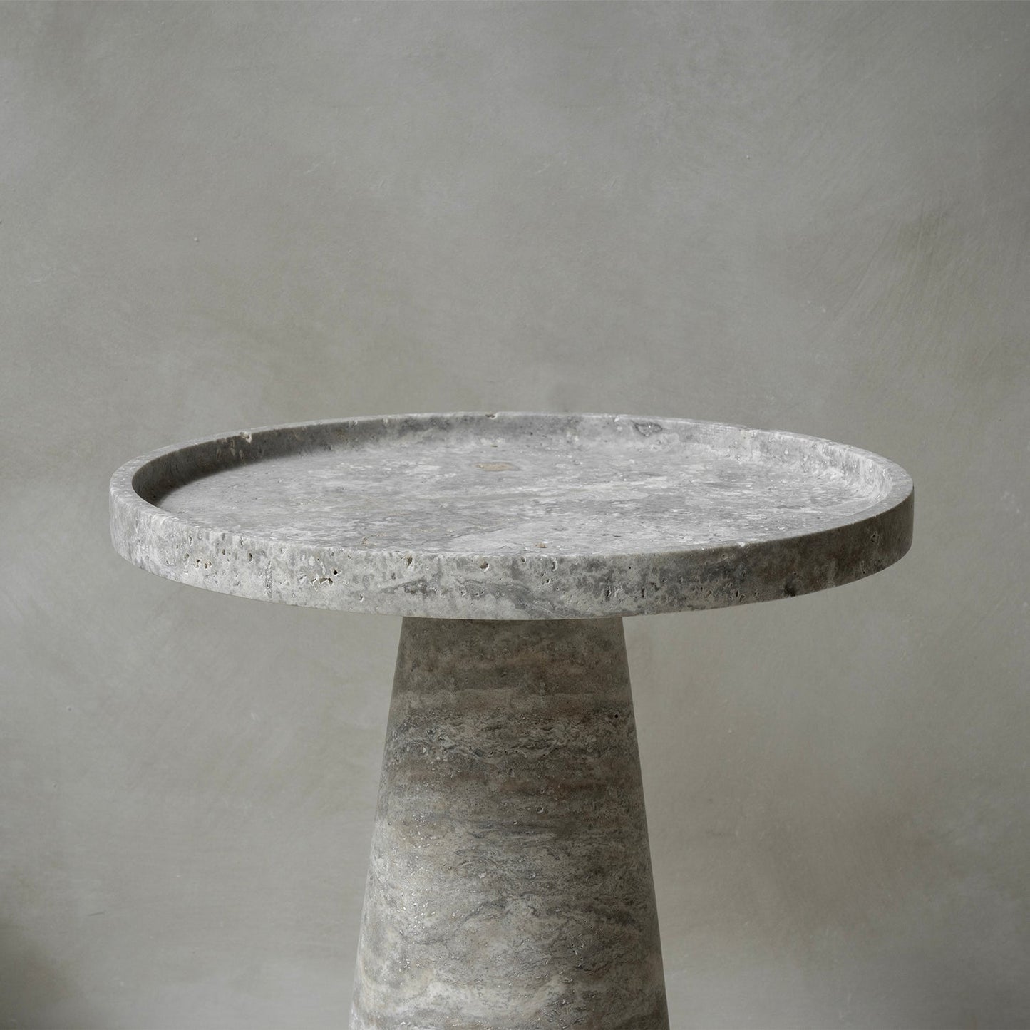 SILVER TRAVERTINE CONE SIDE TABLE