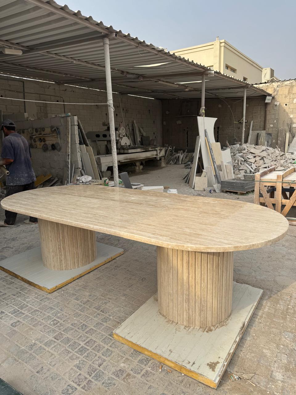 Travertine Marble Oval Dining Table
