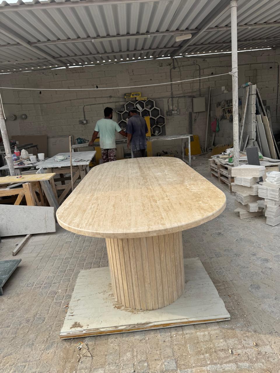Travertine Marble Oval Dining Table