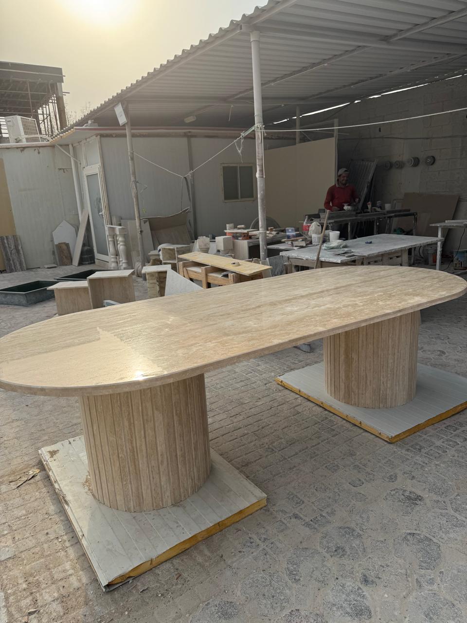 Travertine Marble Oval Dining Table
