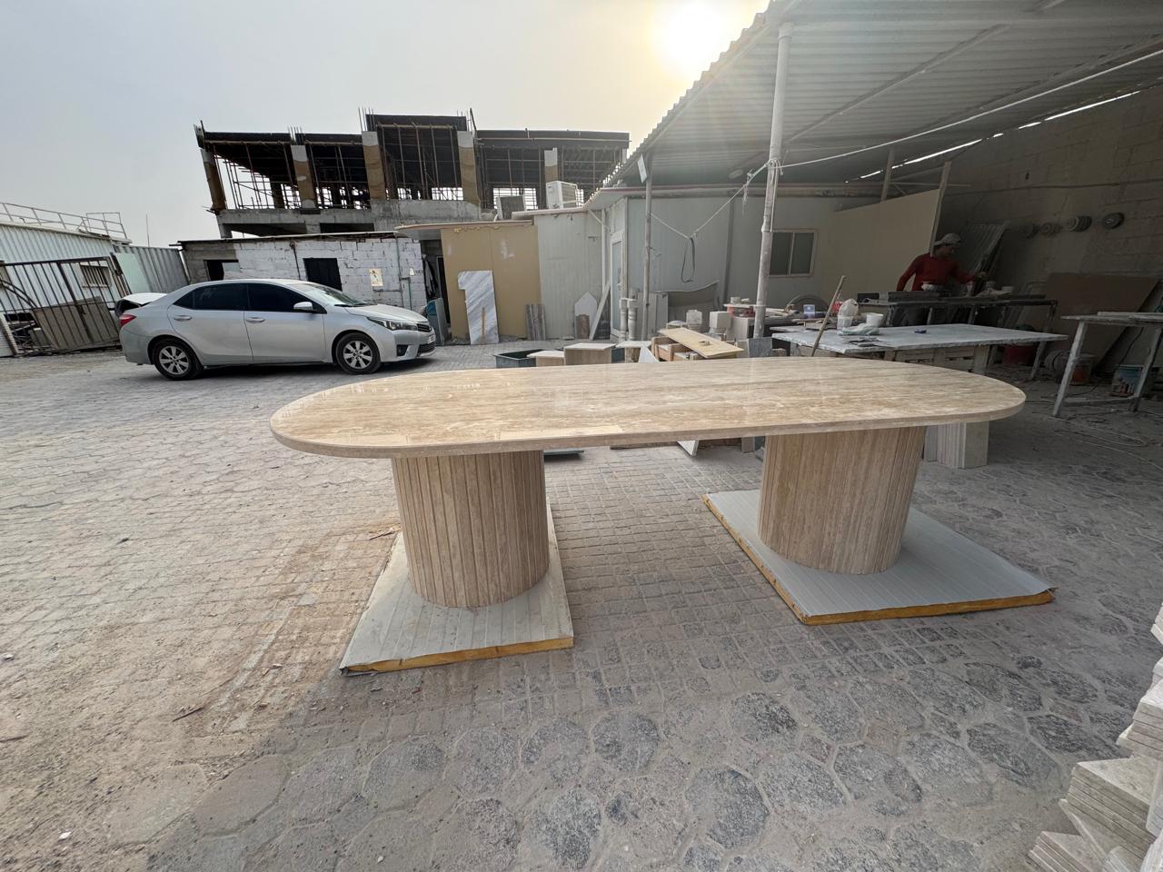 Travertine Marble Oval Dining Table