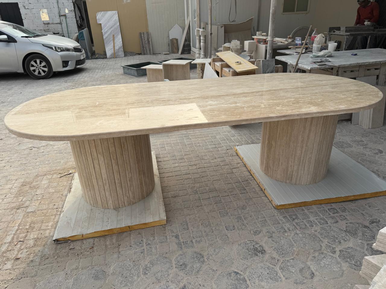 Travertine Marble Oval Dining Table