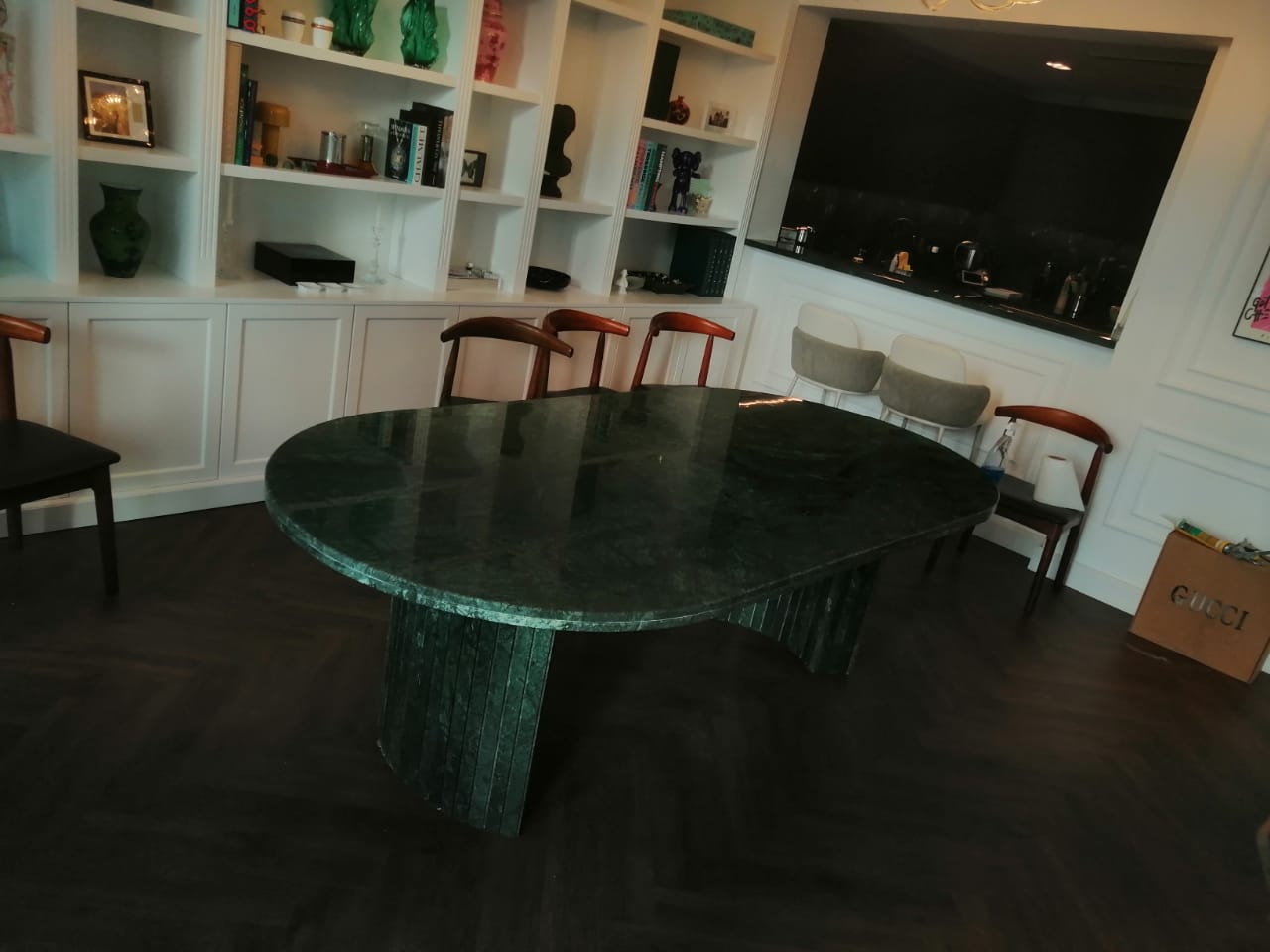 Green Marble Oval Dining Table