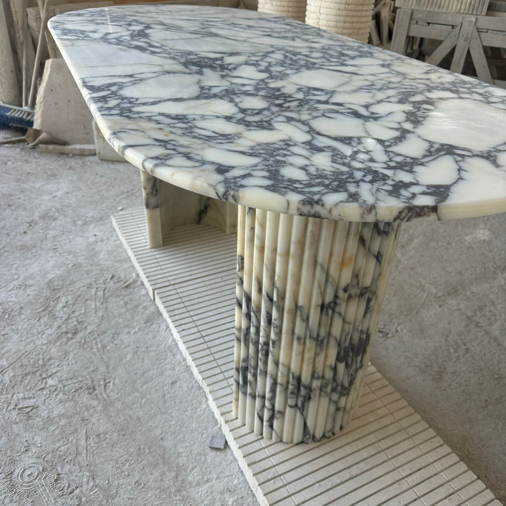 Modern Viola Marble Fluted Design Dining Table
