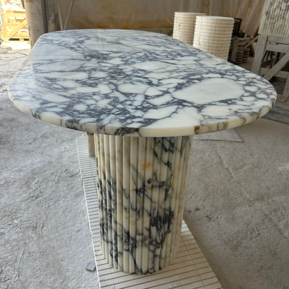 Modern Viola Marble Fluted Design Dining Table