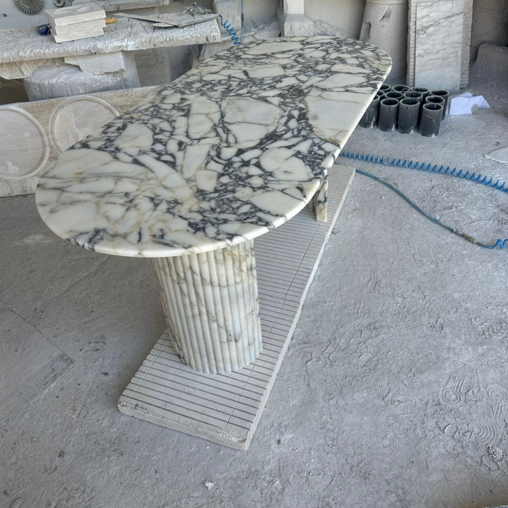 Modern Viola Marble Fluted Design Dining Table