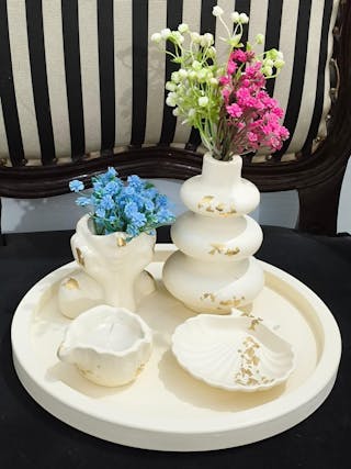 Round tray, Shell Tray, Nordic Vase, Sea shell & Half Face Vase Set 16 With Gold Foil