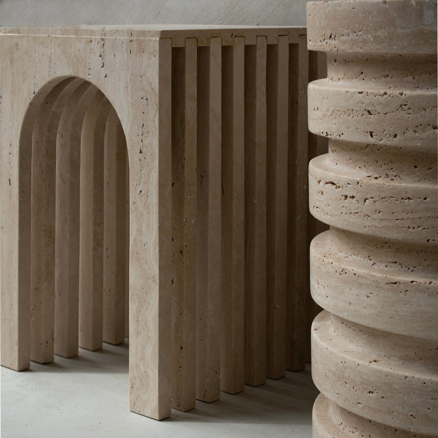 TRAVERTINE LAYER STOOL - SIDE TABLE