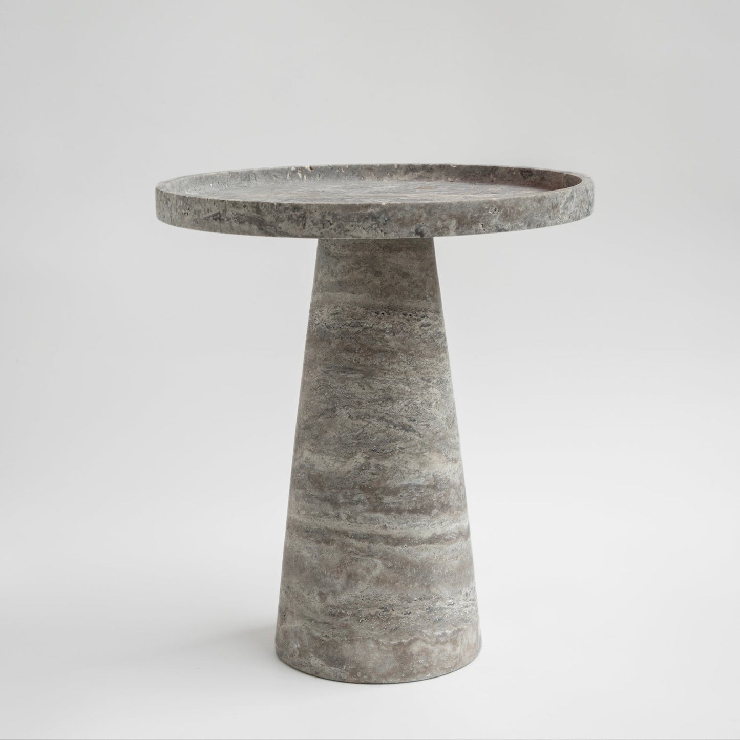 SILVER TRAVERTINE CONE SIDE TABLE