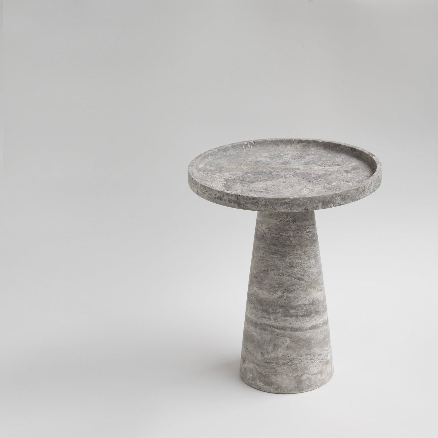 SILVER TRAVERTINE CONE SIDE TABLE