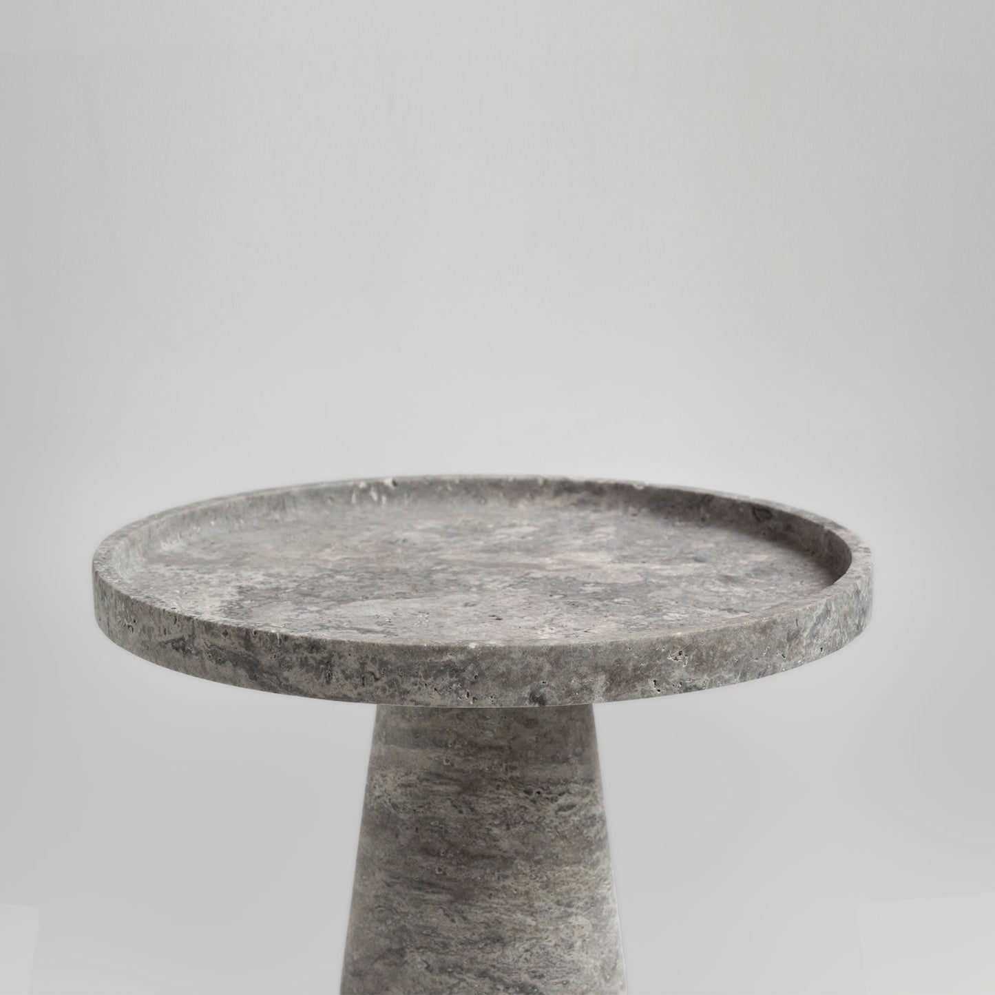 SILVER TRAVERTINE CONE SIDE TABLE