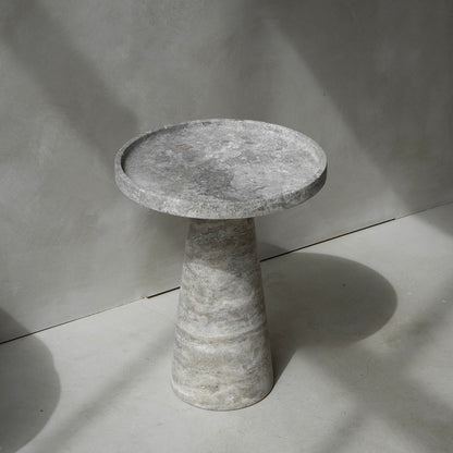 SILVER TRAVERTINE CONE SIDE TABLE