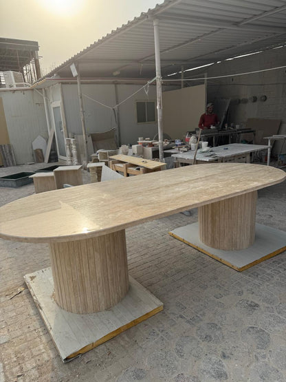 Travertine Marble Oval Dining Table